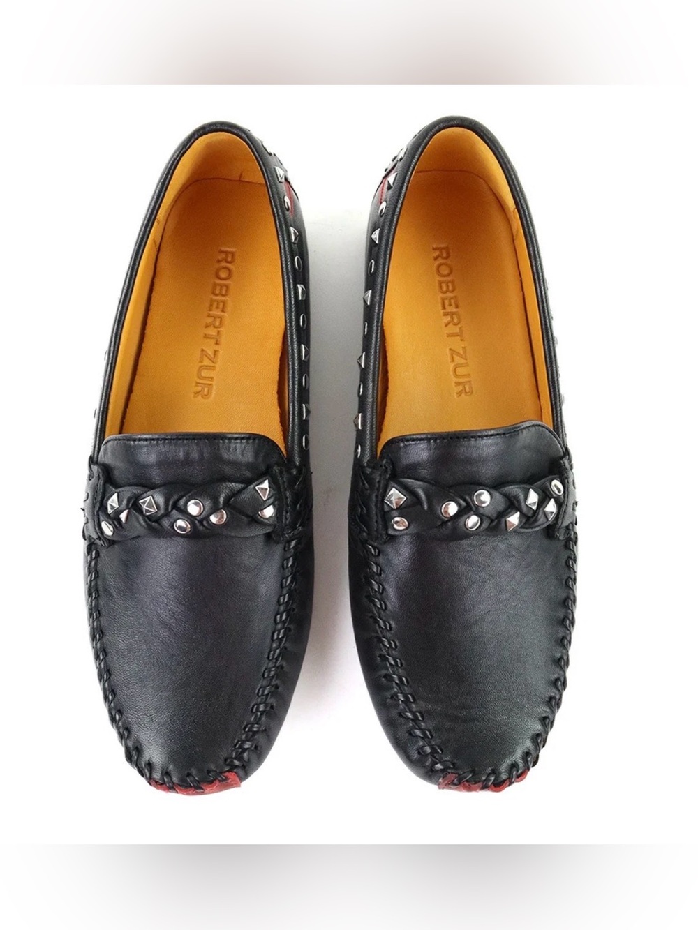 Robert Zur Black Leather Studded Slip-On Loafers